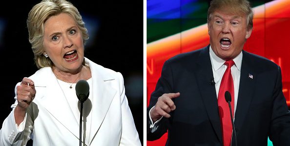 (FILE PHOTO) In this composite image a comparison has been made between former US Presidential Candidates Hillary Clinton (L) and Donald Trump.  ***LEFT IMAGE***   PHILADELPHIA, PA - JULY 28:  Democratic presidential candidate Hillary Clinton delivers remarks during the fourth day of the Democratic National Convention at the Wells Fargo Center, July 28, 2016 in Philadelphia, Pennsylvania. Democratic presidential candidate Hillary Clinton received the number of votes needed to secure the party's nomination. An estimated 50,000 people are expected in Philadelphia, including hundreds of protesters and members of the media. The four-day Democratic National Convention kicked off July 25.  (Photo by Alex Wong/Getty Images)  ***RIGHT IMAGE***  LAS VEGAS, NV - DECEMBER 15:  Republican presidential candidate Donald Trump during the CNN Republican presidential debate on December 15, 2015 in Las Vegas, Nevada. This is the last GOP debate of the year, with U.S. Sen. Ted Cruz (R-TX) gaining in the polls in Iowa and other early voting states and Donald Trump rising in national polls.  (Photo by Justin Sullivan/Getty Images)